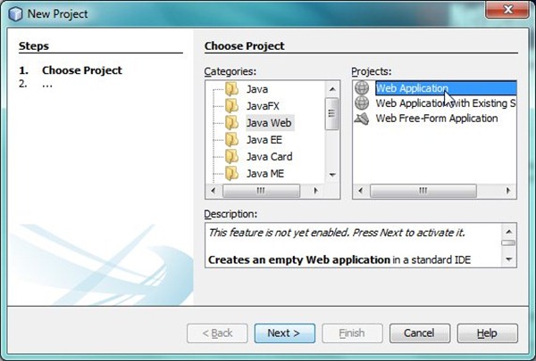 Creating a new Web application in NetBeans 7