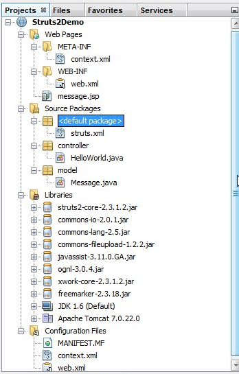 Files in HelloWorld Struts 2 application