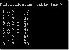 Multiplication table for 7