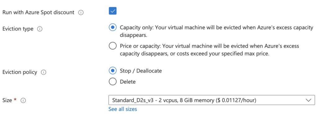 Azure spot instance options